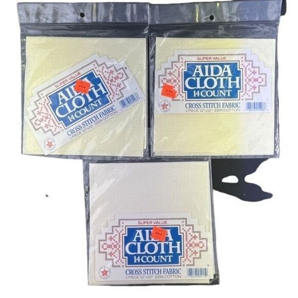 Vintage Aida Cloth 14 count cross stitch embroidery fabric sealed lot of 3 - Picture 2 of 4